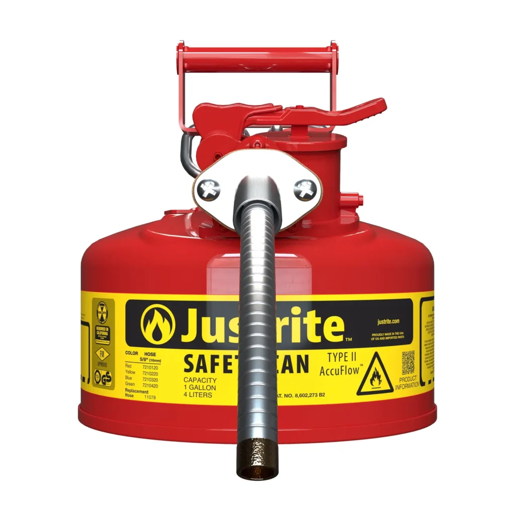 Justrite AccuFlow veiligheidskan voor brandbare vloeistoffen hangar rood